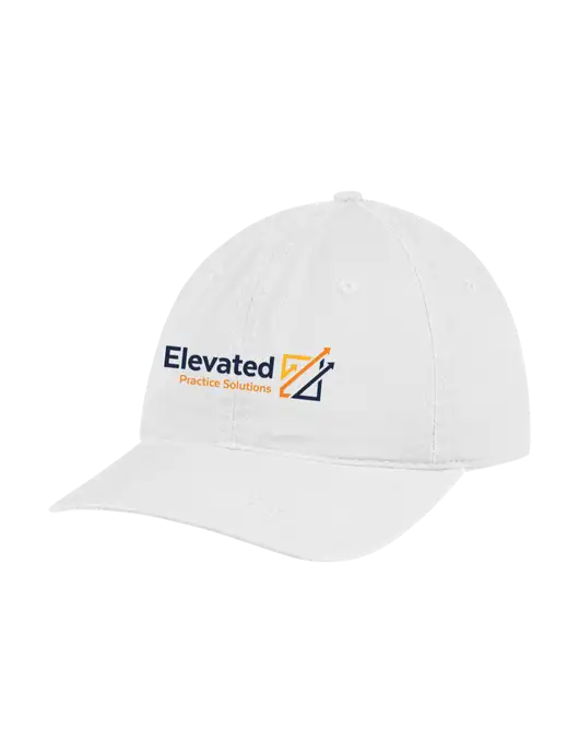 Garment Washed Unstructured Twill White Cap w/Elevated Practice Solutions Logo