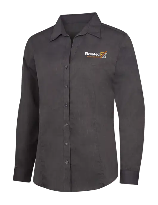 Womens Soft Black Crosshatch Easy Care Shirt w/Elevated Practice Solutions Logo