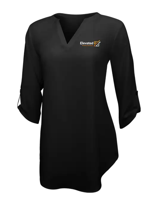 Womens Black 3/4 Sleeve Tunic Blouse w/Elevated Practice Solutions Logo
