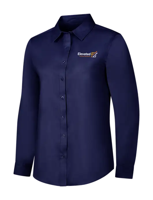 Navy Womens Long Sleeve Superpro React Twill Shirt w/Elevated Practice Solutions Logo