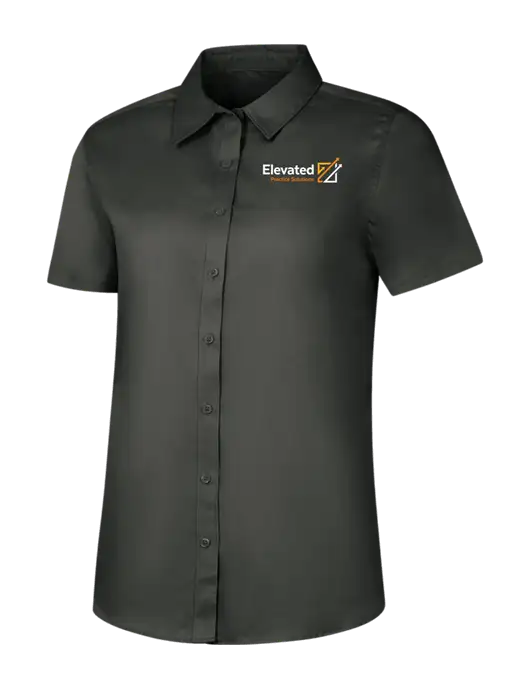 Womens Dark Grey Short Sleeve Superpro React Twill Shirt w/Elevated Practice Solutions Logo