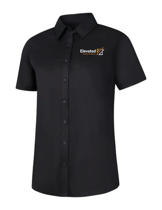 Womens Black Short Sleeve Superpro React Twill Shirt w/Elevated Practice Solutions Logo