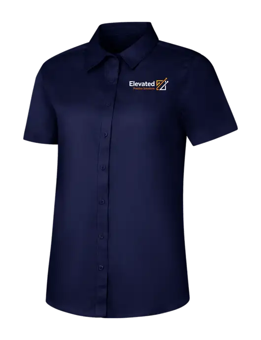 Womens Navy Short Sleeve Superpro React Twill Shirt w/Elevated Practice Solutions Logo