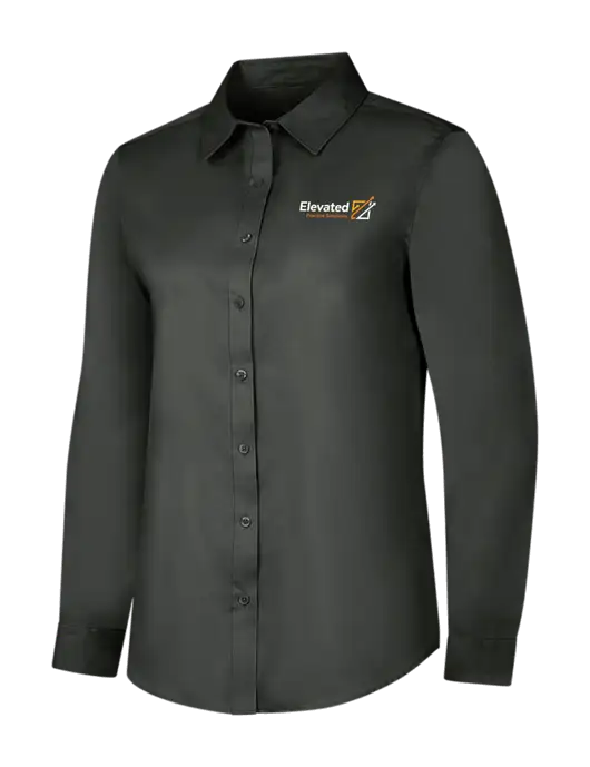 Dark Grey Womens Long Sleeve Superpro React Twill Shirt w/Elevated Practice Solutions Logo