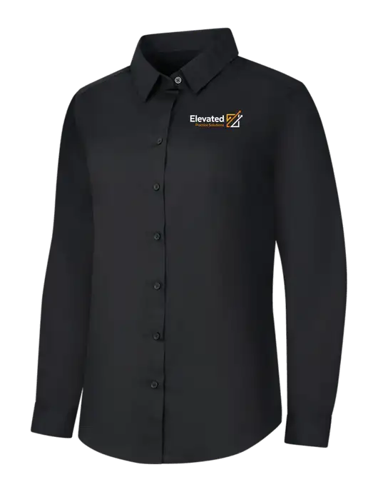 Womens Black Long Sleeve Carefree Poplin Shirt w/Elevated Practice Solutions Logo