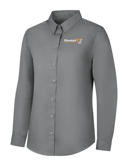 Womens Medium Grey Long Sleeve Carefree Poplin Shirt w/Elevated Practice Solutions Logo