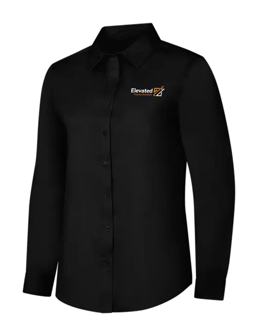 Womens Black Long Sleeve Superpro React Twill Shirt w/Elevated Practice Solutions Logo