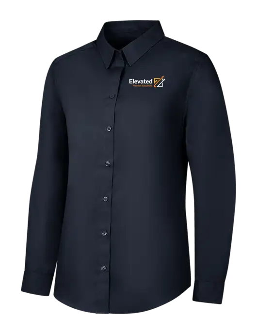 Womens River Blue Navy Long Sleeve Carefree Poplin Shirt w/Elevated Practice Solutions Logo