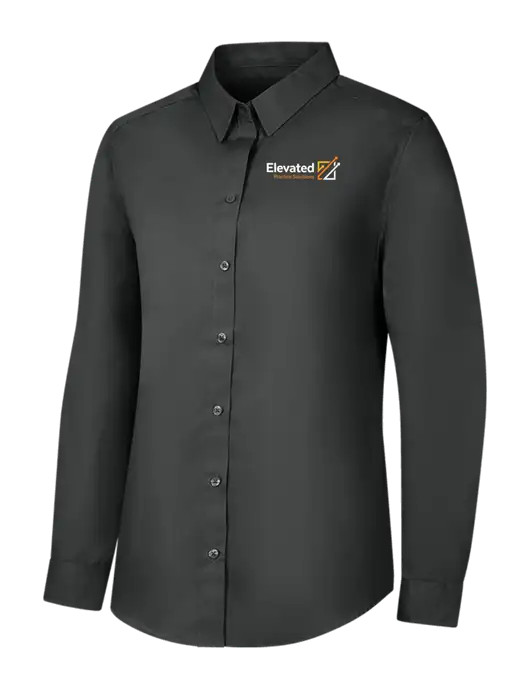 Womens Dark Grey Long Sleeve Carefree Poplin Shirt w/Elevated Practice Solutions Logo