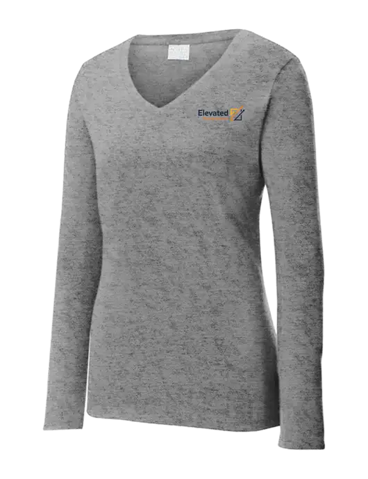 Womens  V-Neck Ring Spun Grey Heather 4.5 oz Long Sleeve T-Shirt w/Elevated Practice Solutions Logo