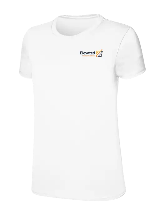 Womens Ring Spun White 4.5 oz T-Shirt w/Elevated Practice Solutions Logo