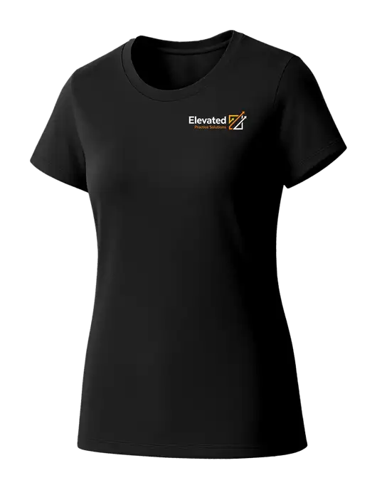 Womens Seriously Soft Black T-Shirt w/Elevated Practice Solutions Logo