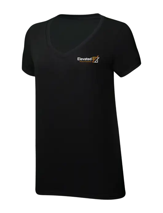 Womens Simply Soft V-Neck Black 4.5oz  Poly/Combed Ring Spun Cotton T-Shirt w/Elevated Practice Solutions Logo