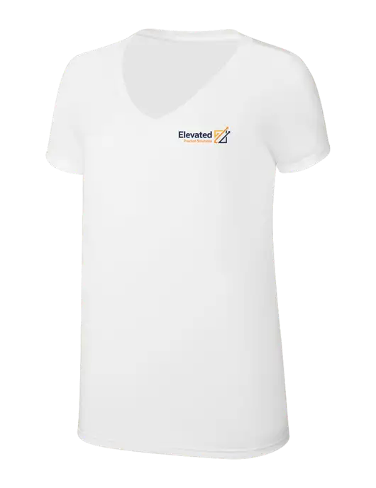 Womens Simply Soft V-Neck White 4.5oz  Poly/Combed Ring Spun Cotton T-Shirt w/Elevated Practice Solutions Logo