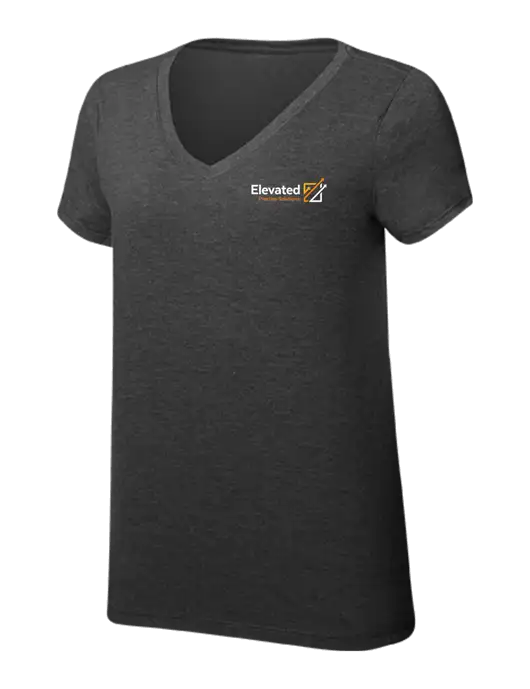 Womens Simply Soft V-Neck Black Frost 4.5oz  Poly/Combed Ring Spun Cotton T-Shirt w/Elevated Practice Solutions Logo