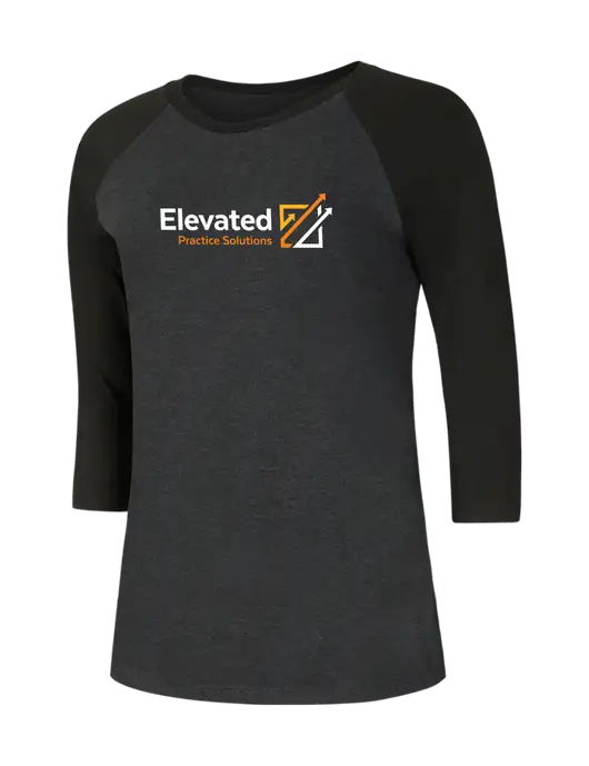 Womens Simply Soft 3/4 Sleeve Black/Black Frost Ring Spun Cotton T-Shirt w/Elevated Practice Solutions Logo