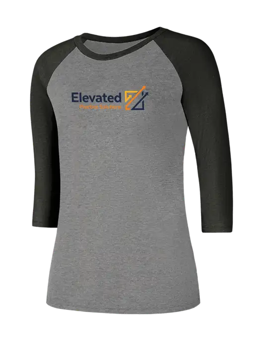 Womens Simply Soft 3/4 Sleeve Black Frost/Grey Frost Ring Spun Cotton T-Shirt w/Elevated Practice Solutions Logo