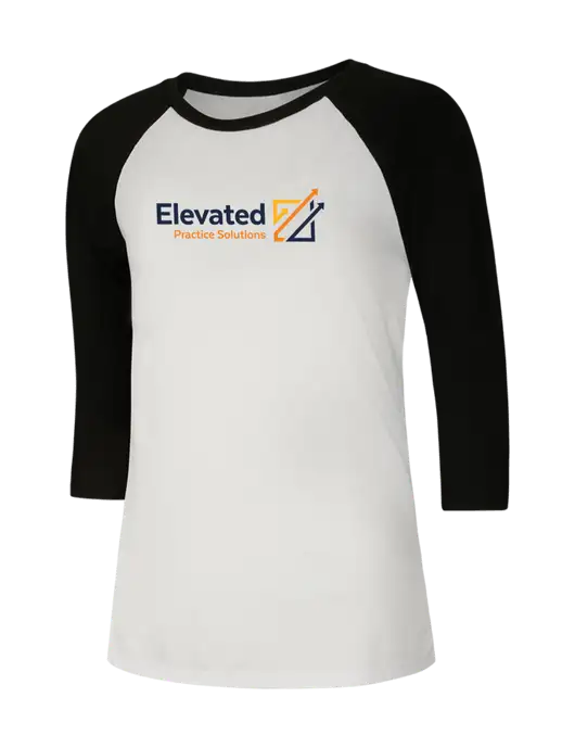 Womens Simply Soft 3/4 Sleeve Black/White Ring Spun Cotton T-Shirt w/Elevated Practice Solutions Logo