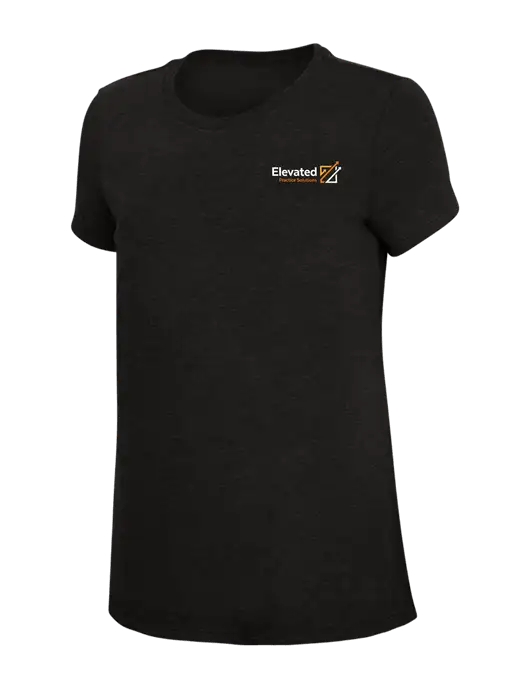 Womens Simply Soft Black 4.5oz Poly/Combed Ring Spun Cotton T-Shirt w/Elevated Practice Solutions Logo
