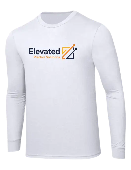 Simply Soft Long Sleeve White 4.5 oz, Poly/Combed Ring Spun Cotton T-Shirt w/Elevated Practice Solutions Logo