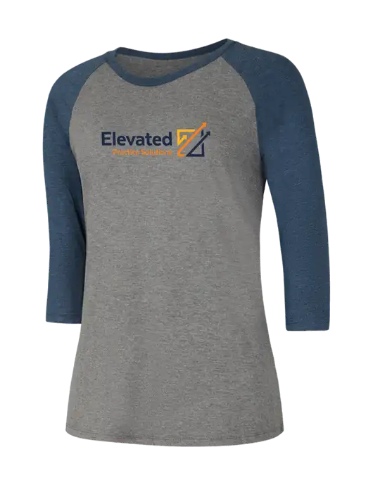 Womens Simply Soft 3/4 Sleeve Navy Frost/Grey Frost Ring Spun Cotton T-Shirt w/Elevated Practice Solutions Logo