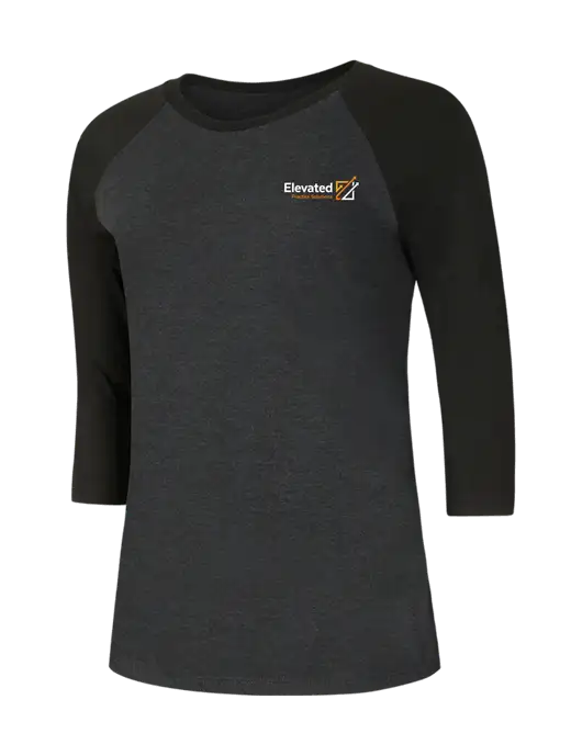 Womens Simply Soft 3/4 Sleeve Black/Black Frost Ring Spun Cotton T-Shirt w/Elevated Practice Solutions Logo