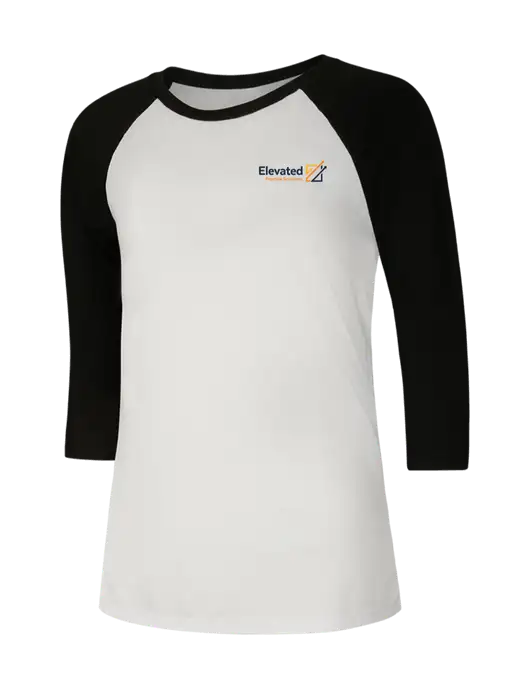 Womens Simply Soft 3/4 Sleeve Black/White Ring Spun Cotton T-Shirt w/Elevated Practice Solutions Logo