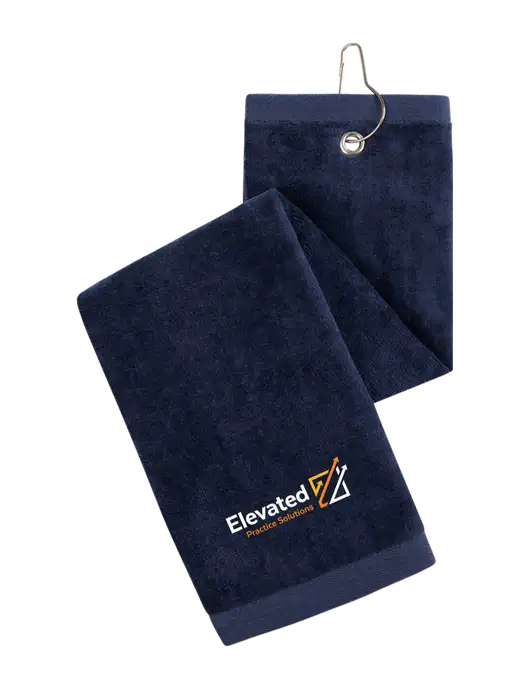 Navy Tri-Fold Golf Towel with Grommet w/Elevated Practice Solutions Logo