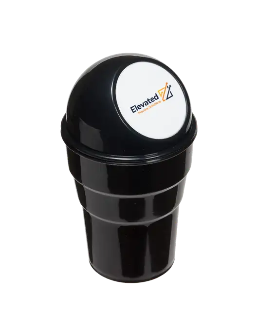 Black Car Cup Holder Trash Can w/Elevated Practice Solutions Logo