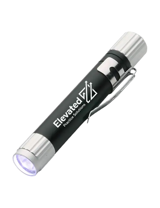 Black Aluminum LED Penlight w/Elevated Practice Solutions Logo
