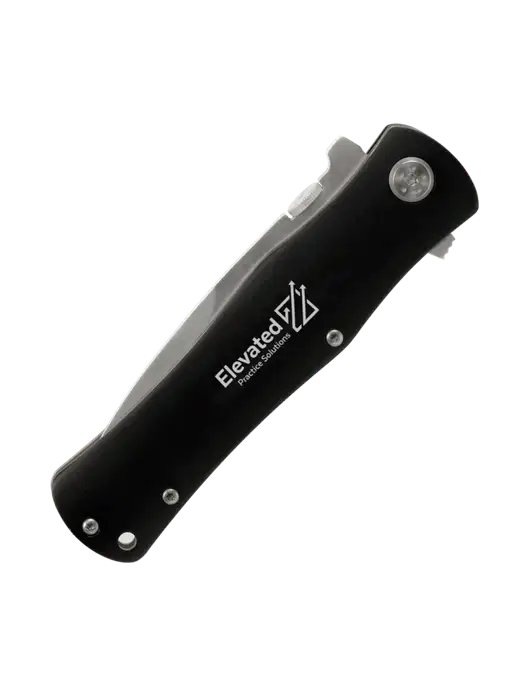 Black Folding Knife with Pocket Clip w/Elevated Practice Solutions Logo