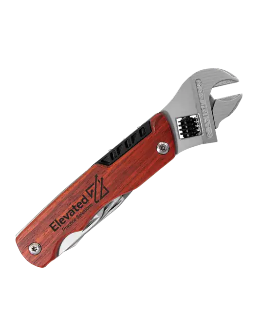 Wood Handle Wrench Multi Tool with Case w/Elevated Practice Solutions Logo