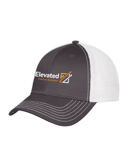 Dark Grey/White Mesh Trucker Cap Snap Back w/Elevated Practice Solutions Logo