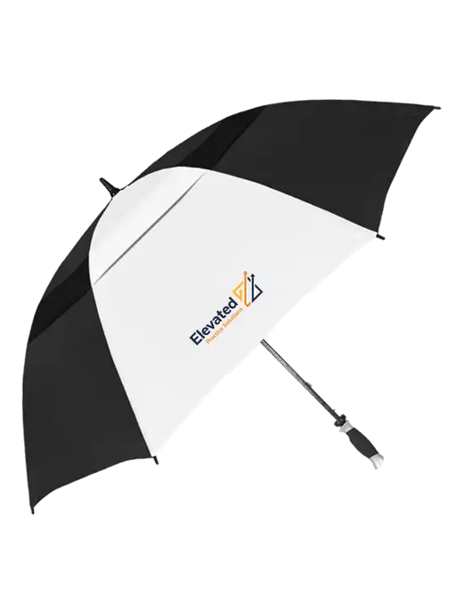 Black/White Vented Typhoon Tamer Golf Umbrella w/Elevated Practice Solutions Logo