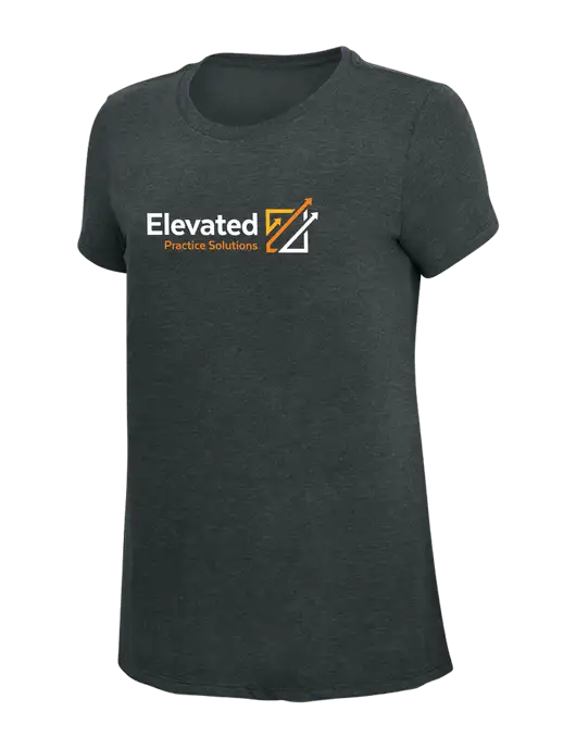 Womens Simply Soft Black Frost 4.5oz Poly/Combed Ring Spun Cotton T-Shirt w/Elevated Practice Solutions Logo