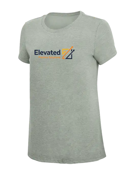 Womens Simply Soft Heathered Light Grey 4.5oz Poly/Combed Ring Spun Cotton T-Shirt w/Elevated Practice Solutions Logo