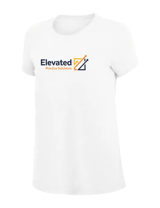 Womens Simply Soft White 4.5oz Poly/Combed Ring Spun Cotton T-Shirt
 w/Elevated Practice Solutions Logo