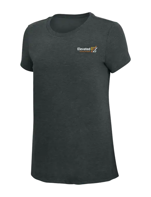 Womens Simply Soft Black Frost 4.5oz Poly/Combed Ring Spun Cotton T-Shirt w/Elevated Practice Solutions Logo
