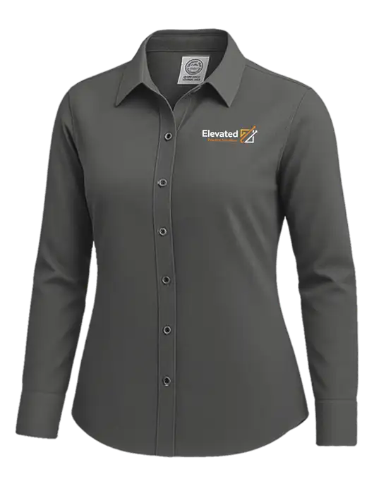 Brooks Brothers Womens Dark Grey Wrinkle-Free Stretch Nailhead Shirt w/Elevated Practice Solutions Logo