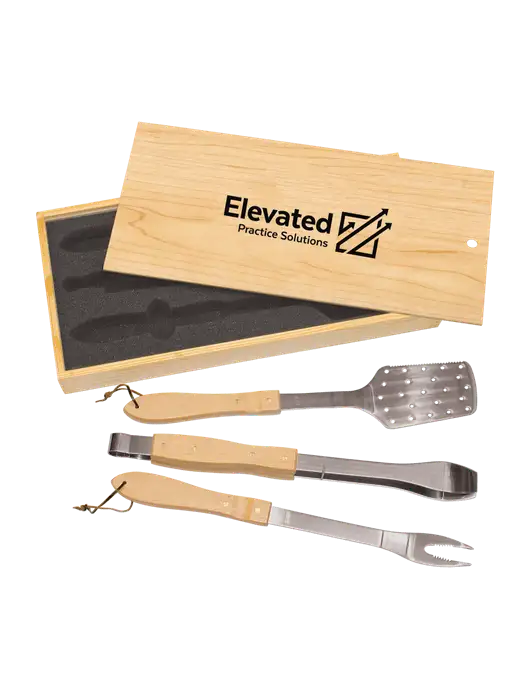 Wood BBQ Gift Set w/Elevated Practice Solutions Logo