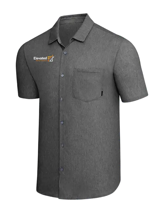 OGIO Dark Grey Heather Extend Short Sleeve Button Up Shirt w/Elevated Practice Solutions Logo