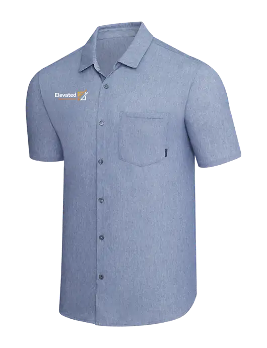 OGIO Slate Blue Heather Extend Short Sleeve Button Up Shirt w/Elevated Practice Solutions Logo