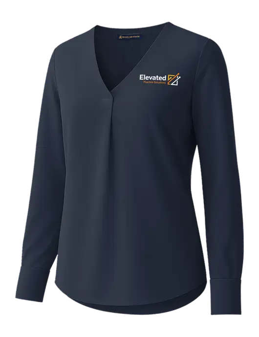 Brooks Brothers Womens Dark Navy Open-Neck Satin Blouse  w/Elevated Practice Solutions Logo