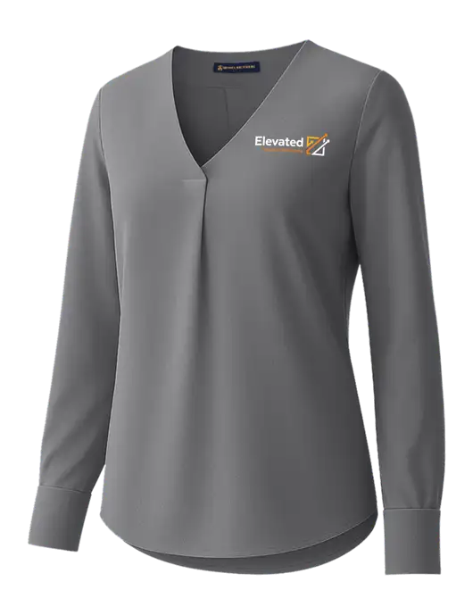 Brooks Brothers Womens Medium Grey Open-Neck Satin Blouse  w/Elevated Practice Solutions Logo