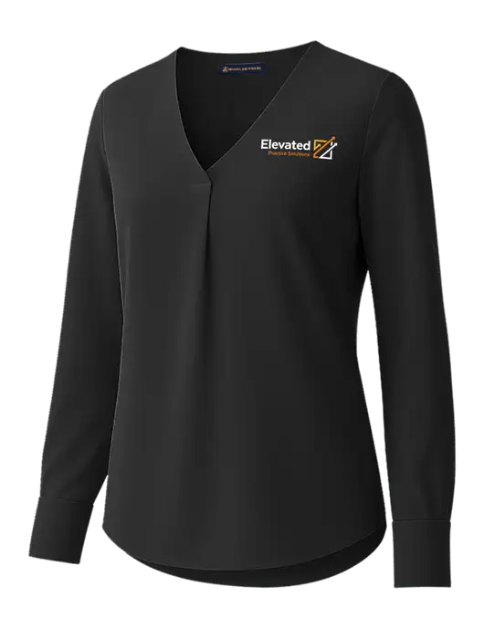 Brooks Brothers Womens Black Open-Neck Satin Blouse  w/Elevated Practice Solutions Logo