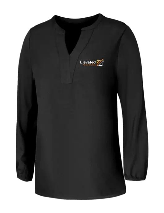 Mercer+Mettle Womens Deep Black Stretch Crepe 3/4 Sleeve Blouse w/Elevated Practice Solutions Logo