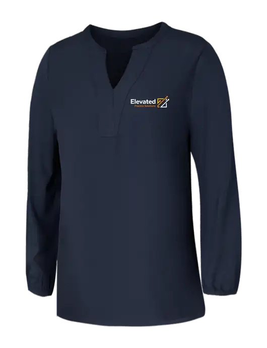 Mercer+Mettle Womens Navy Stretch Crepe 3/4 Sleeve Blouse w/Elevated Practice Solutions Logo