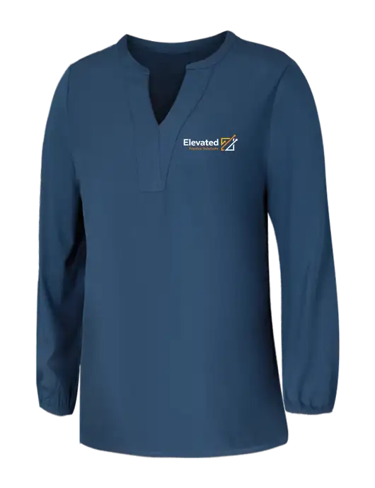 Mercer+Mettle Womens Light Navy Blue Grey Stretch Crepe 3/4 Sleeve Blouse w/Elevated Practice Solutions Logo