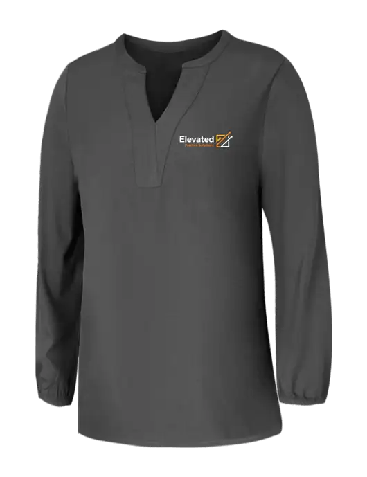 Mercer+Mettle Womens Dark Grey Stretch Crepe 3/4 Sleeve Blouse w/Elevated Practice Solutions Logo