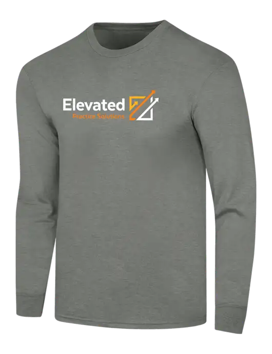 Simply Soft Long Sleeve Heathered Charcoal 4.5 oz, Poly/Combed Ring Spun Cotton T-Shirt w/Elevated Practice Solutions Logo